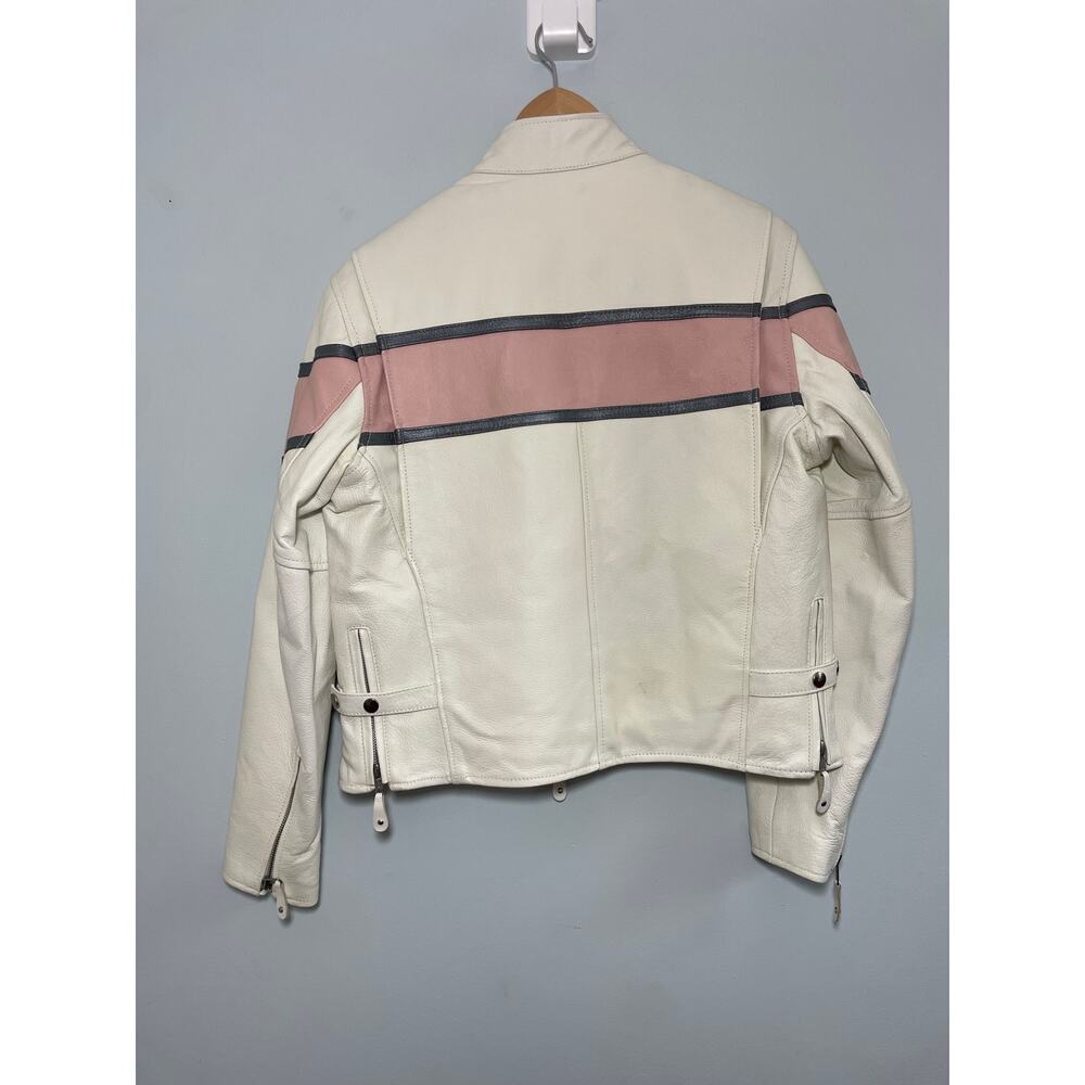 Hot Leathers Women’s Large white leather moto jacket pockets zippers pink strip - Picture 5 of 8